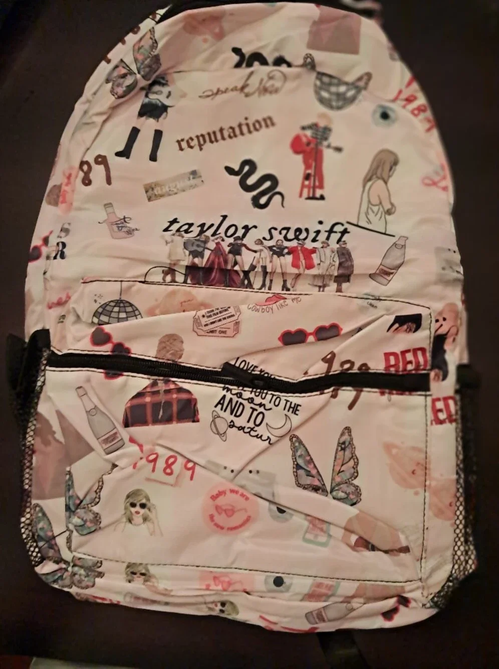 Kids Printed Taylor Swift Backpack in Cream with Multi-Color Graphics